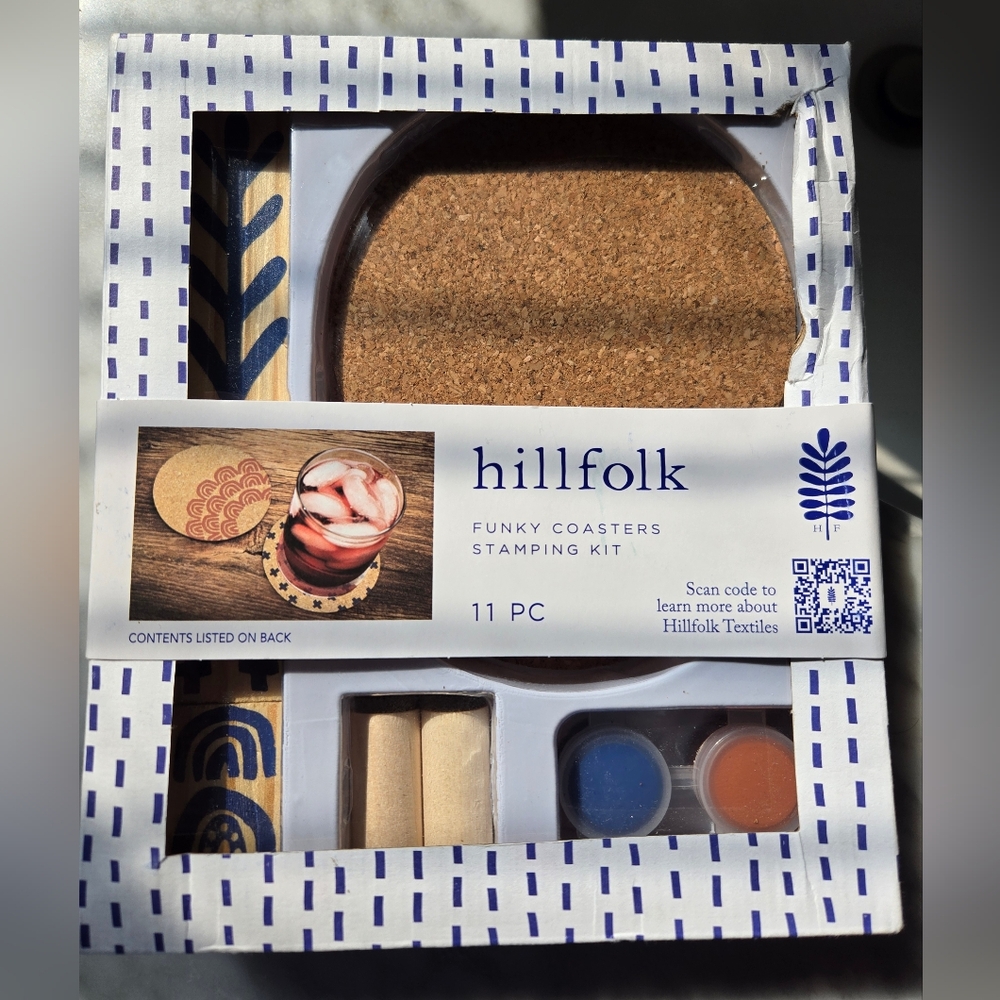 3/$15 🎁 Hillfolk Textiles Stamping Cork Coasters Kit, Perfect Housewarming Gift